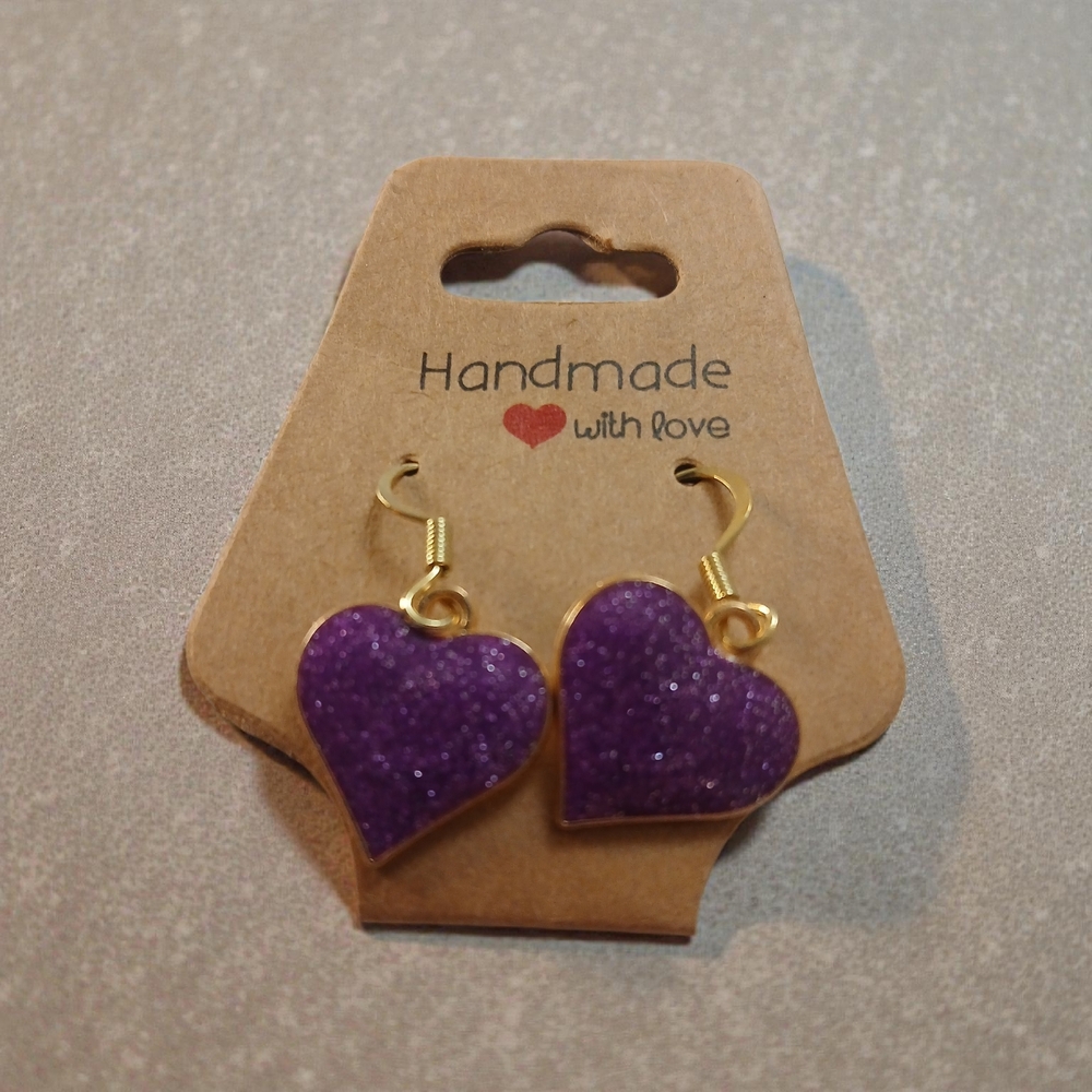 Charming Purple Heart Glitter Earrings